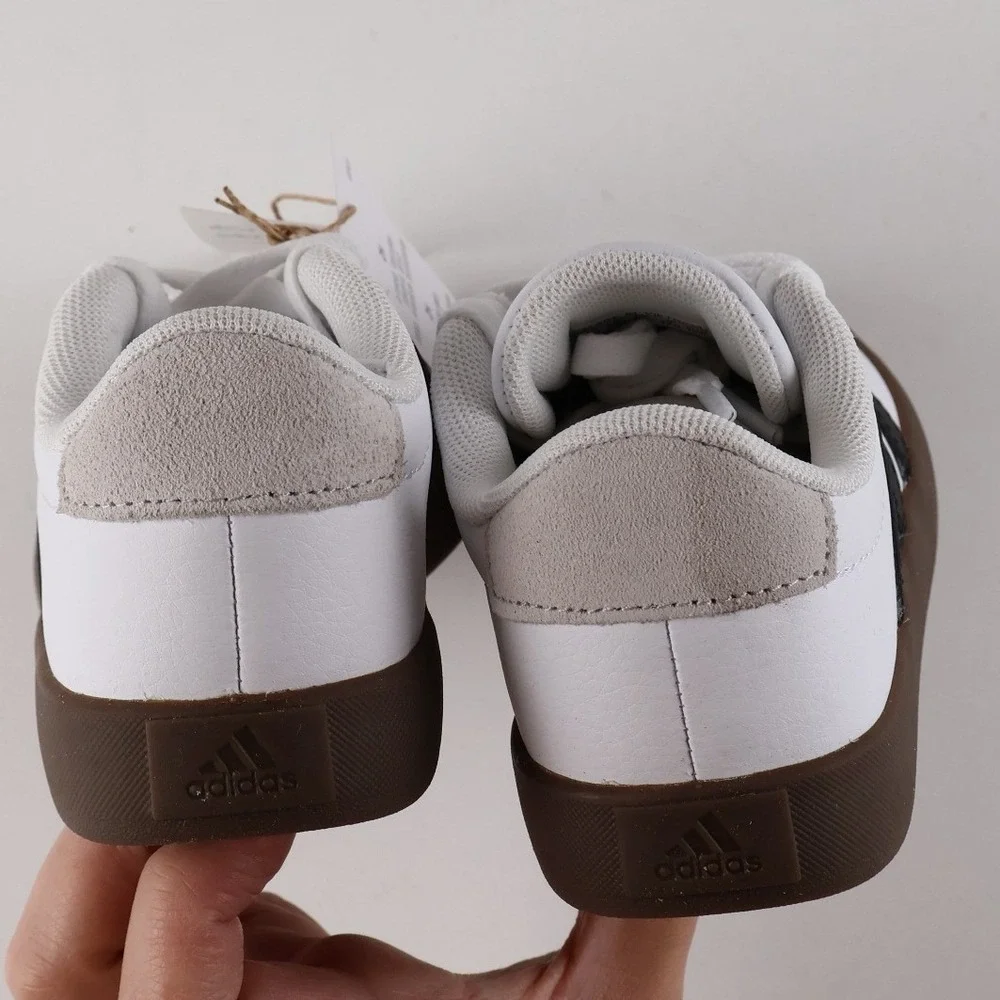 Adidas VL Court 3.0 K Sneakers White Black Gum 11K Leather NWT ID9062